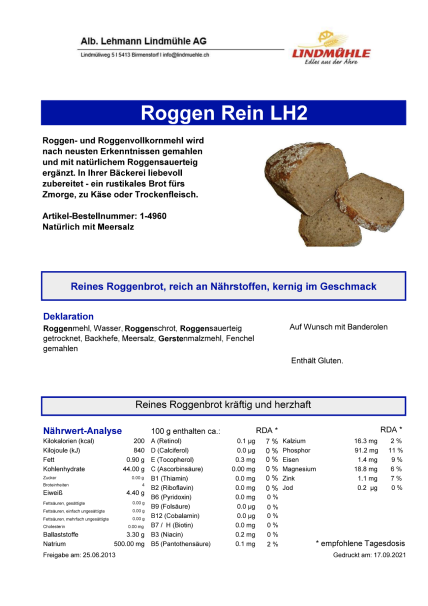 Bäcker-Rezept der Lindmühle AG